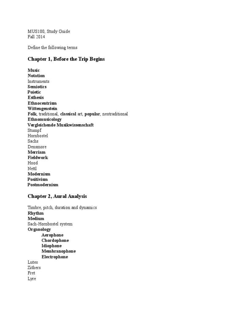 MUS100 Study Guide: Key Music Concepts | PDF | Performing Arts | Musicology