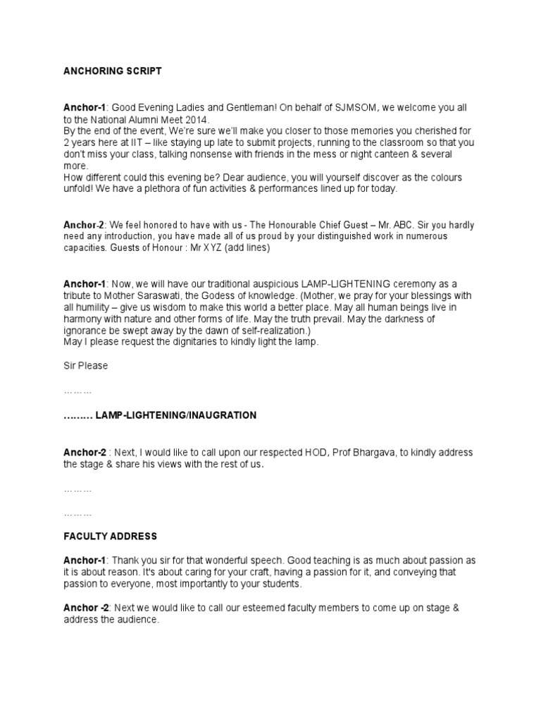 Anchoring Script For A Cultural Event Pdf
