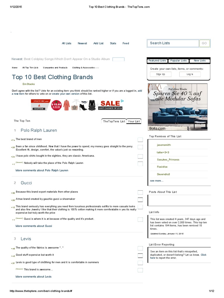 Top 10 Best Clothing Brands TheTopTens PDF Brand Fashion