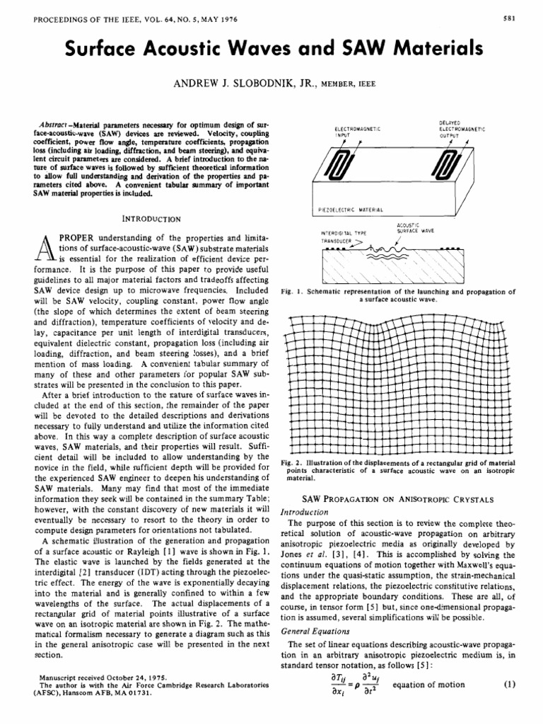 Surface Acoustic Waves and SAW Materials | PDF | Diffraction | Wavelength
