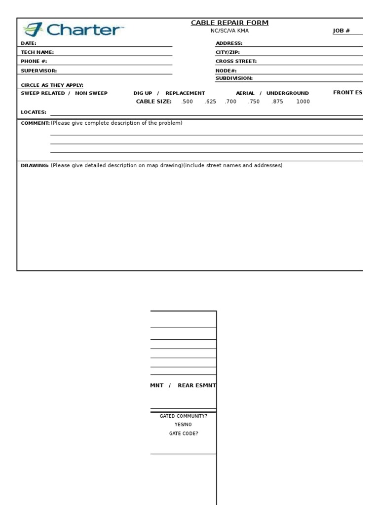 Cable Repair Form for NC/SC/VA | PDF