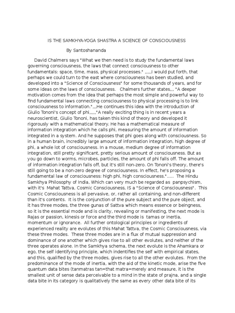 Samkhya-Yoga: A Science of Consciousness | PDF | Yoga | Yoga Sutras Of ...