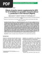 Effects of Poultry Manure Supplemented by NPK 15-15-15 Fertilizer On Cucumber (Cucumis Sativus L.) Production in Port Harcourt (Nigeria)