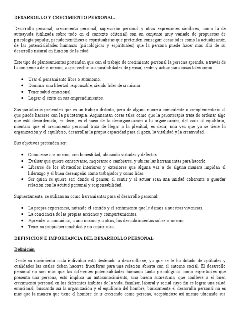Crecimiento y Desarrollo Personal | PDF | Desarrollo Humano (Humanidad ...