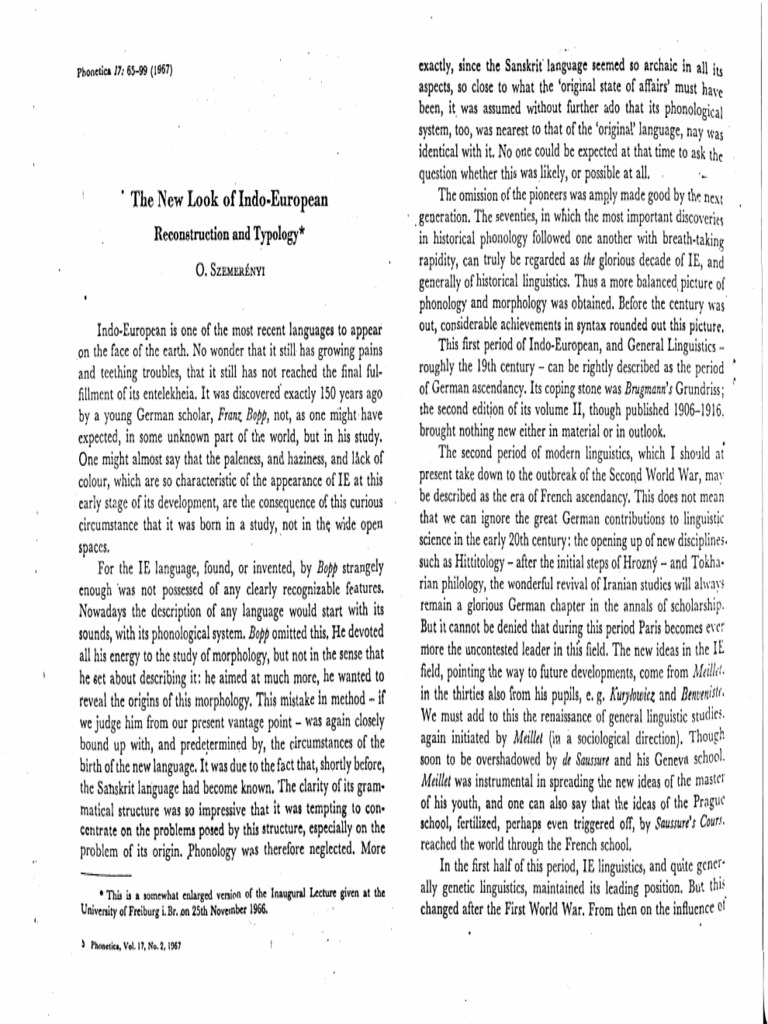 Szemerényi The New Look of IndoEuropean (1967) PDF Stress