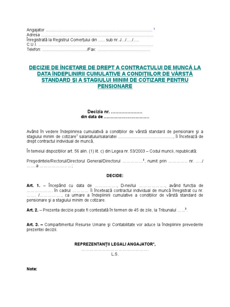 Decizie De Pensionare Model Cursuri Online