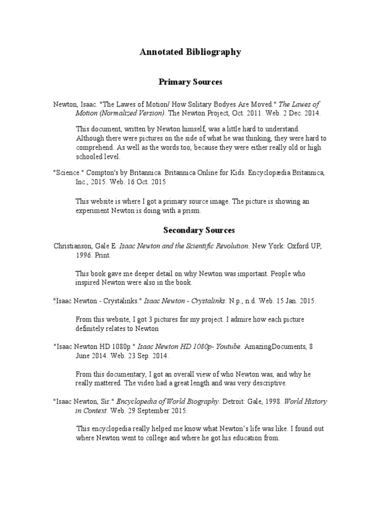 Annotated Bibliography PDF Encyclop dia Britannica Isaac Newton