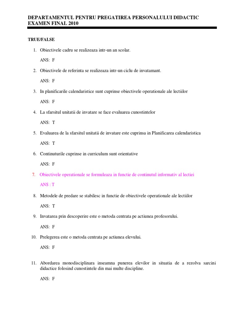 Grila Examen Final DPPD | PDF