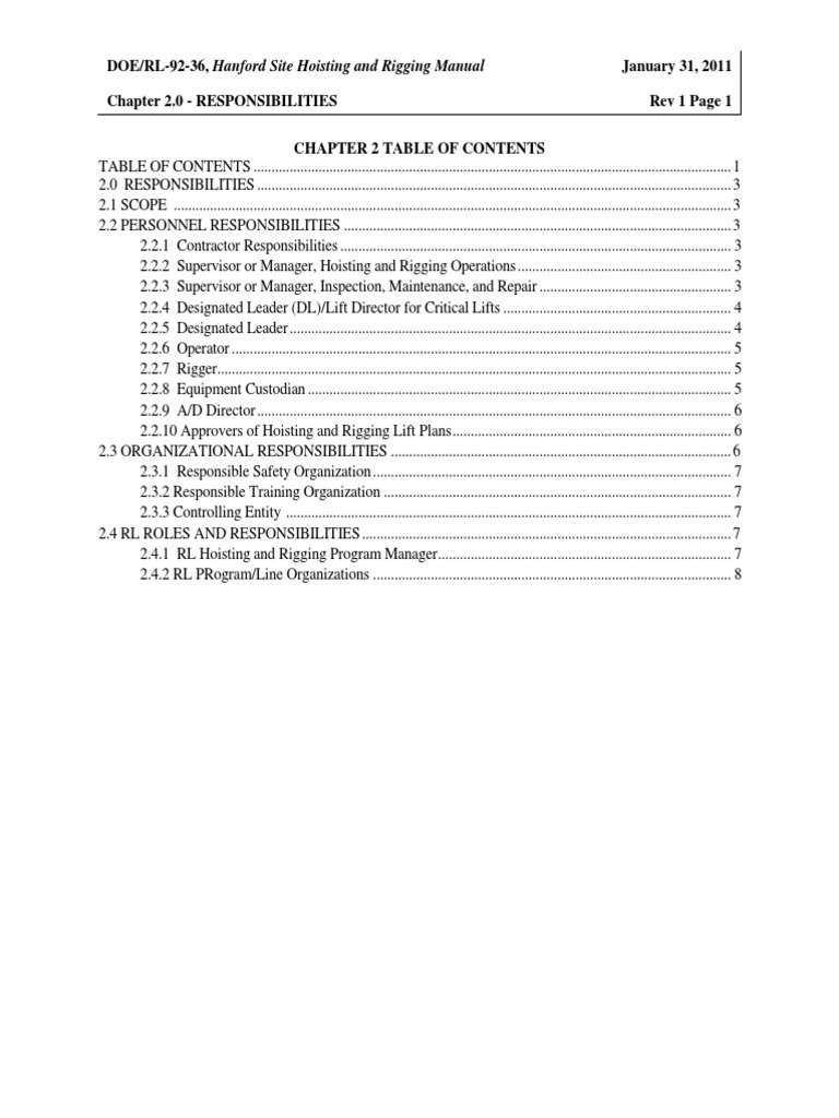 DOE/RL9236, Hanford Site Hoisting and Rigging Manual Chapter 2.0