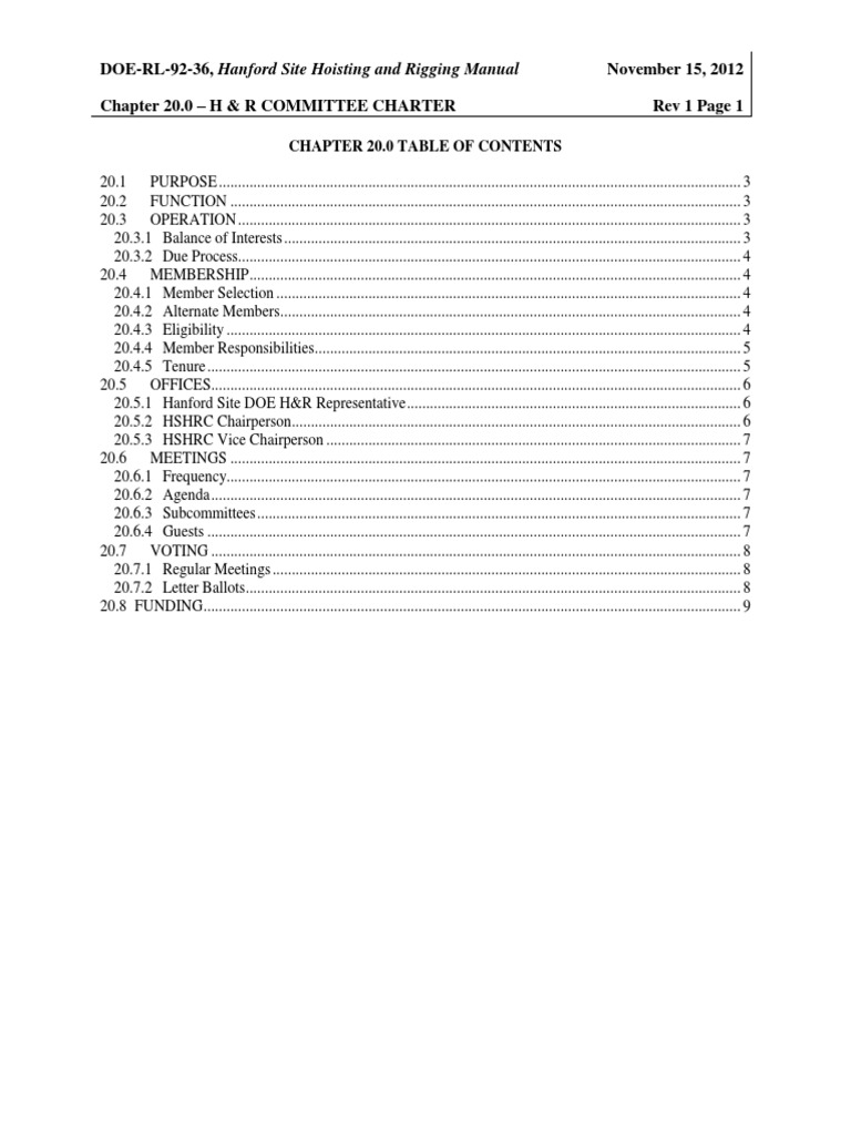 DOERL9236, Hanford Site Hoisting and Rigging Manual Chapter 20.0 H