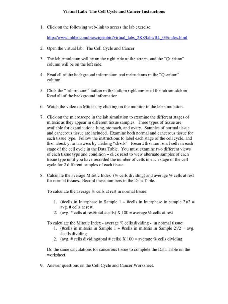 Cell Cycle And Cancer Lab | Pdf | Mitosis | Cell Biology