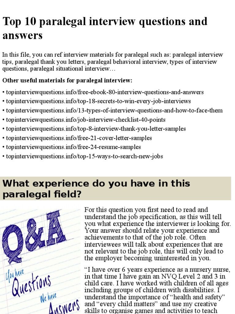 Top 10 Paralegal Interview Questions and Answers | PDF | Interview ...