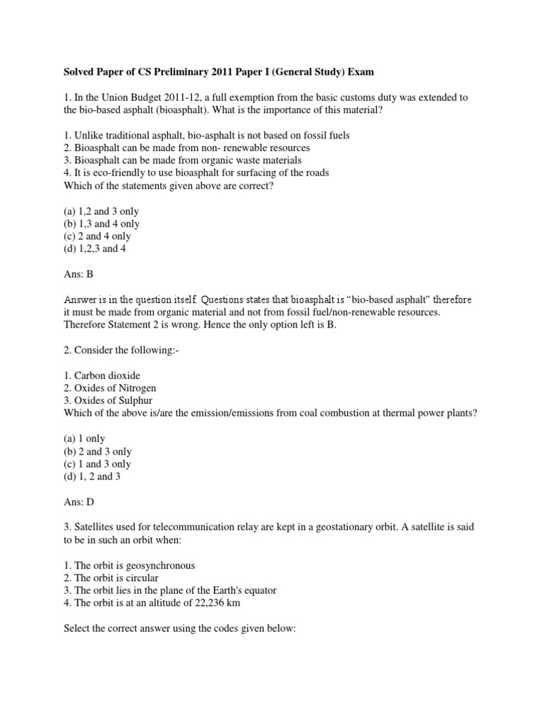 CS Preliminary 2011 Paper I Solutions | PDF | Mangrove | Taxes