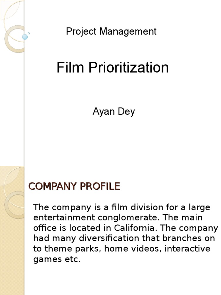Film Prioritization: Project Management | PDF | Leisure