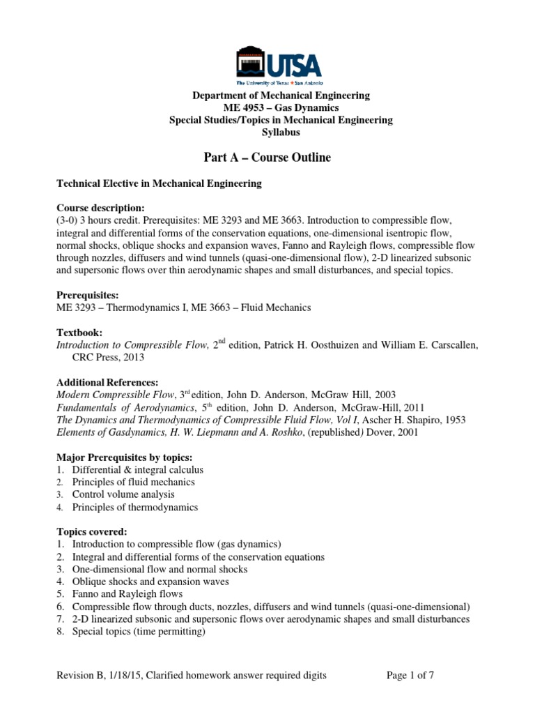 Gas Dynamics Course Syllabus | PDF | Compressible Flow | Aerodynamics