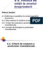 Politica de Investitii La Nivel de Intreprindere