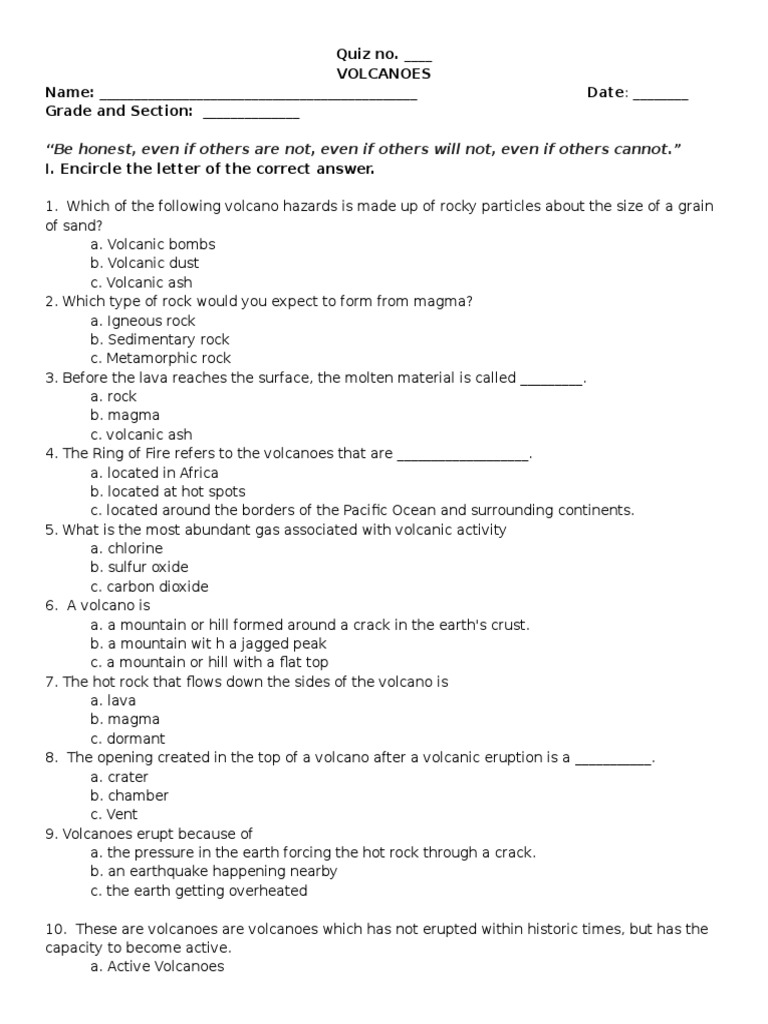 Volcano Quiz Volcano Types Of Volcanic Eruptions