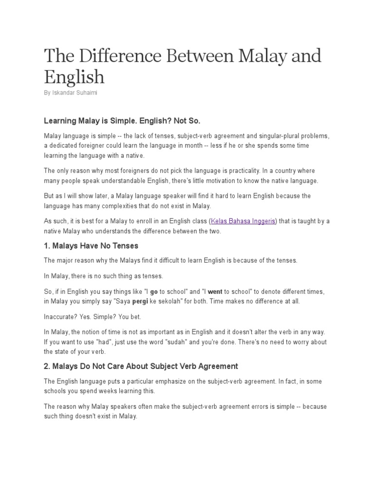The Difference Between Malay And English Grammatical Number Plural