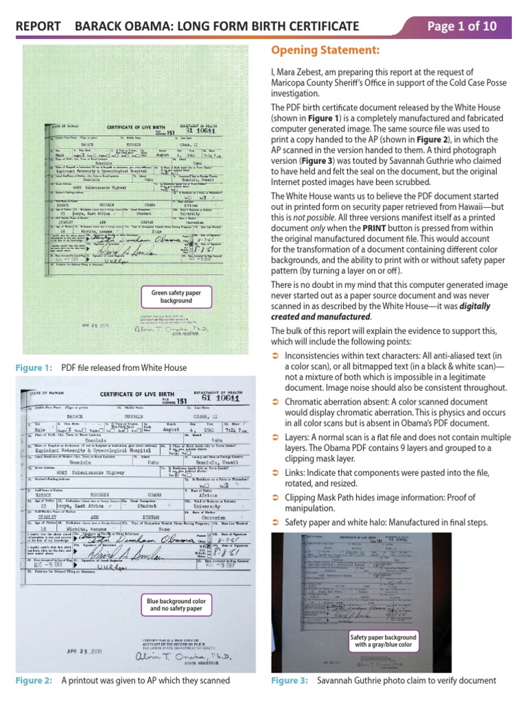 Obama Birth Certificate Forgery Mara Zebest Report PDF Optical