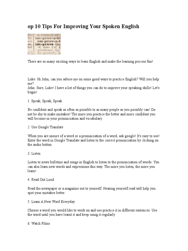 Top 10 Tips For Improving Your Spoken English | PDF