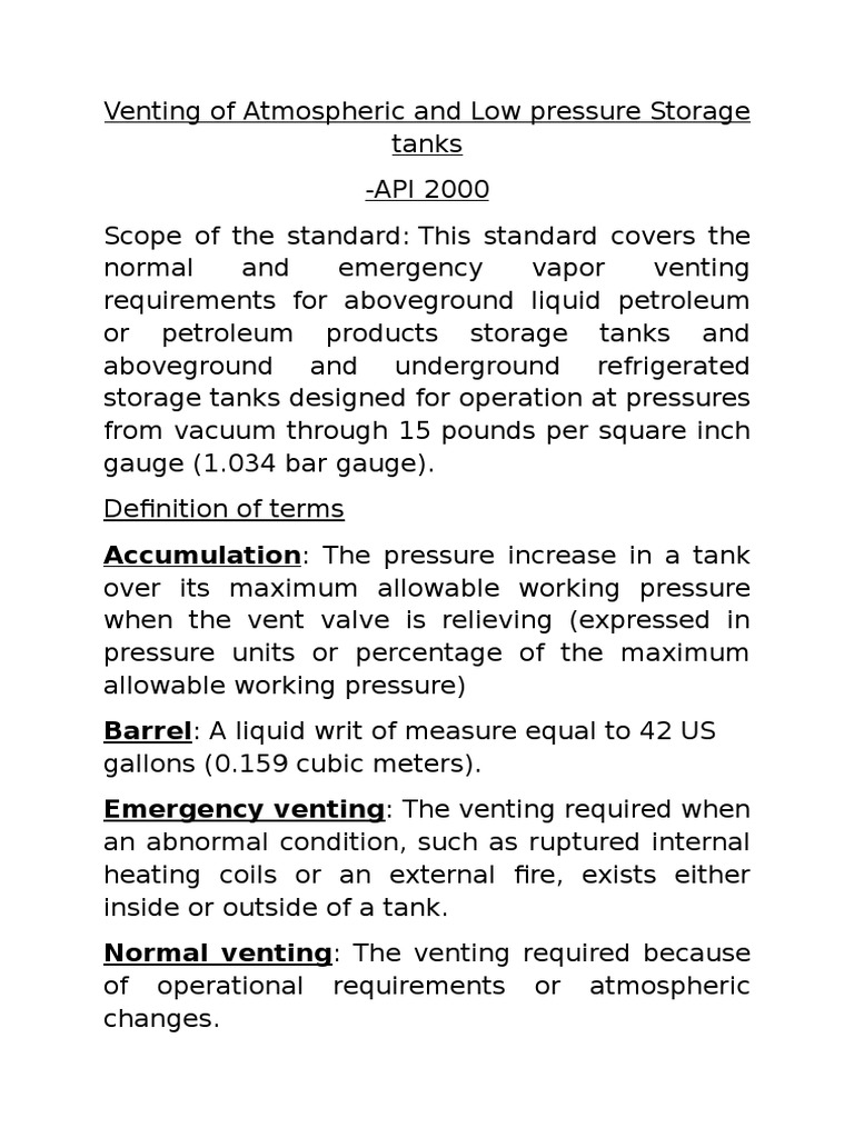Venting Requirements and Safety Standards for Atmospheric Storage Tanks PDF Pressure Liquids