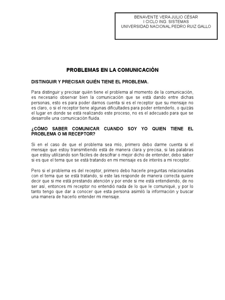 Problemas en La Comunicación | PDF | Cognición | Ciencia cognitiva