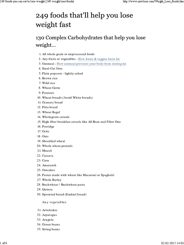 249 Foods You Can Eat To Lose Weight PDF Oatmeal Whole Grain