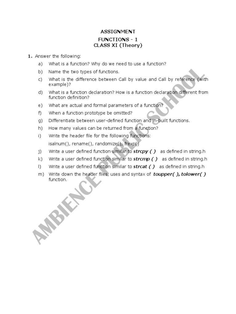 Assignment Functions For Cbse | PDF | Matrix (Mathematics) | Function ...