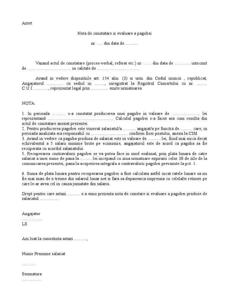 Nota de Constatare Si Evaluare A Pagubei | PDF