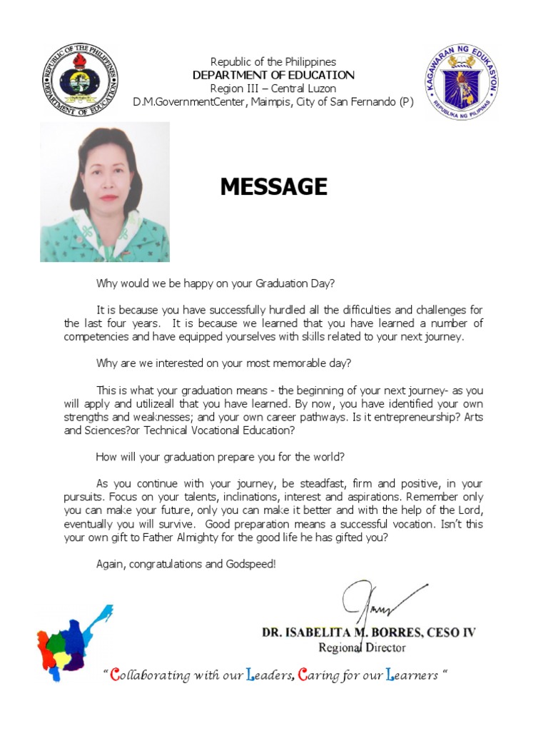 Graduation Message from DepEd Philippines | PDF | Career & Growth ...