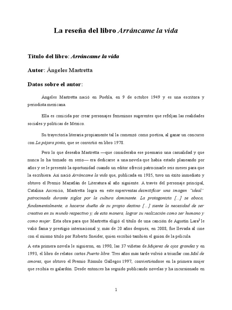 Arrancame La Vida Ensayo PDF