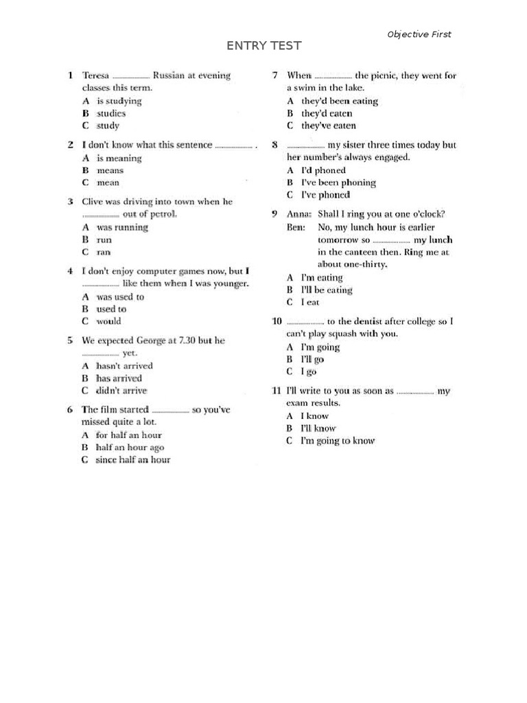 Entry Test: Objective First | PDF