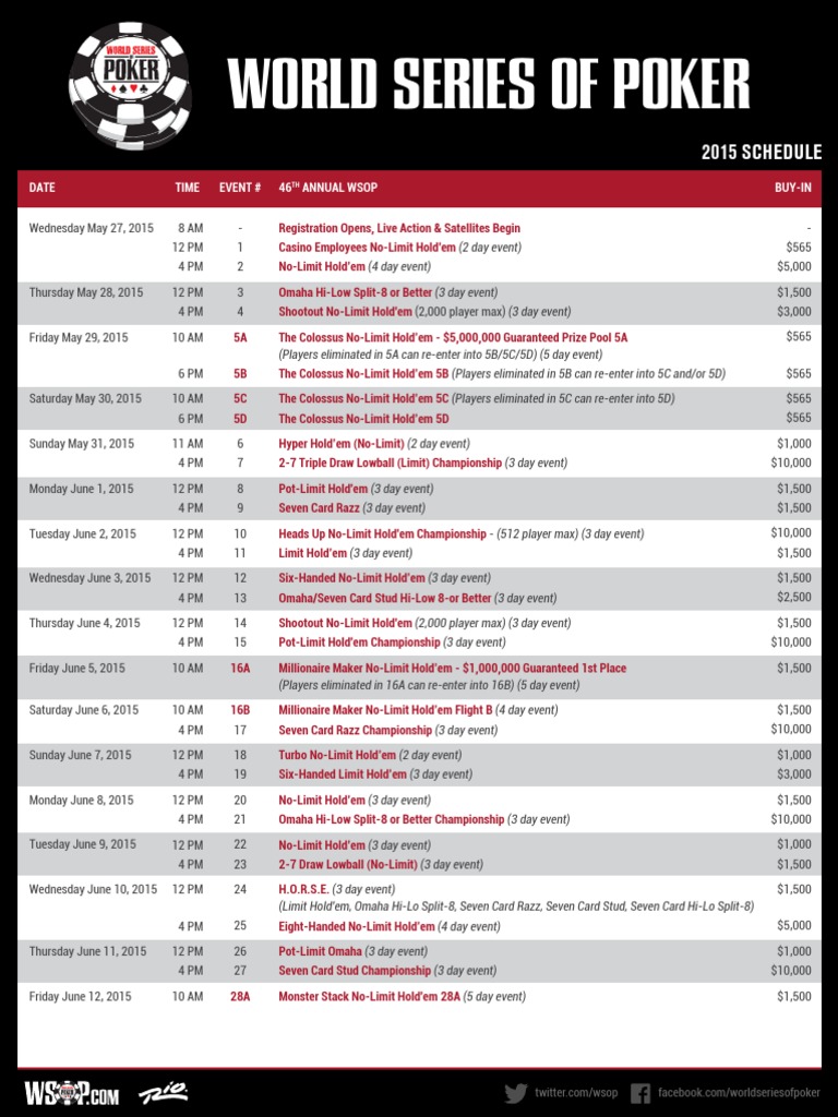 2015 WSOP Schedule Betting In Poker Poker