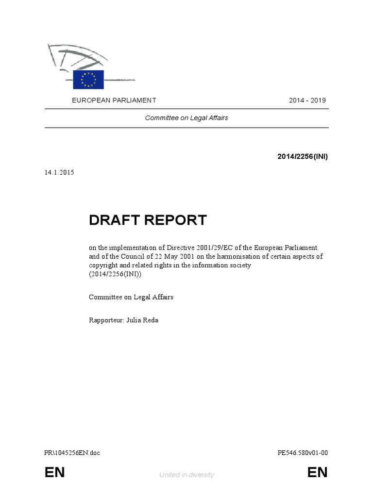 Copyright Evaluation Report (J. Reda For EU Parliament) | PDF ...