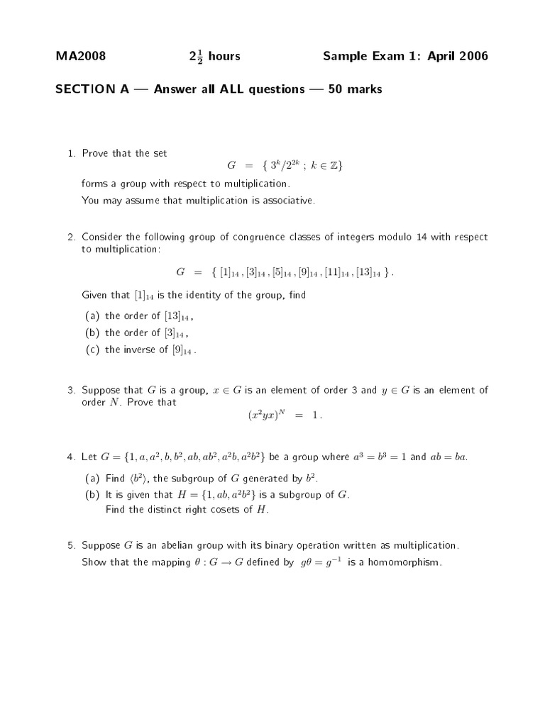 Group Theory and Linear Algebra Exam Guide | PDF | Group (Mathematics ...