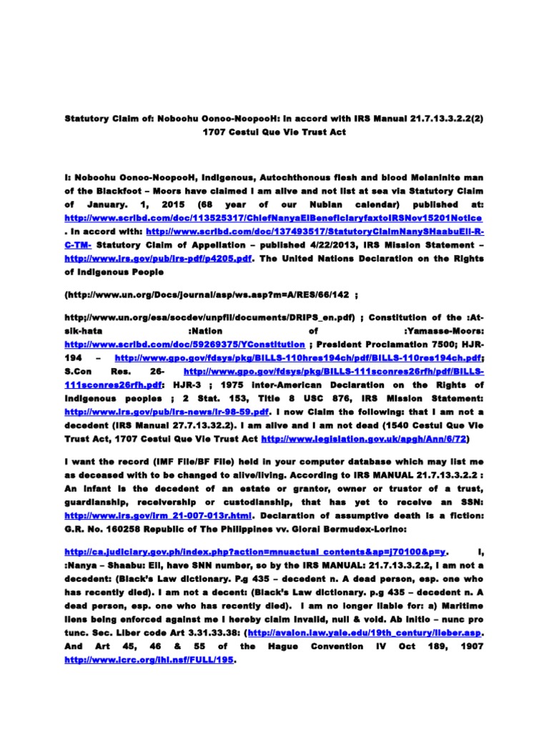 Statutory Claim Template PDF Jargon Common Law