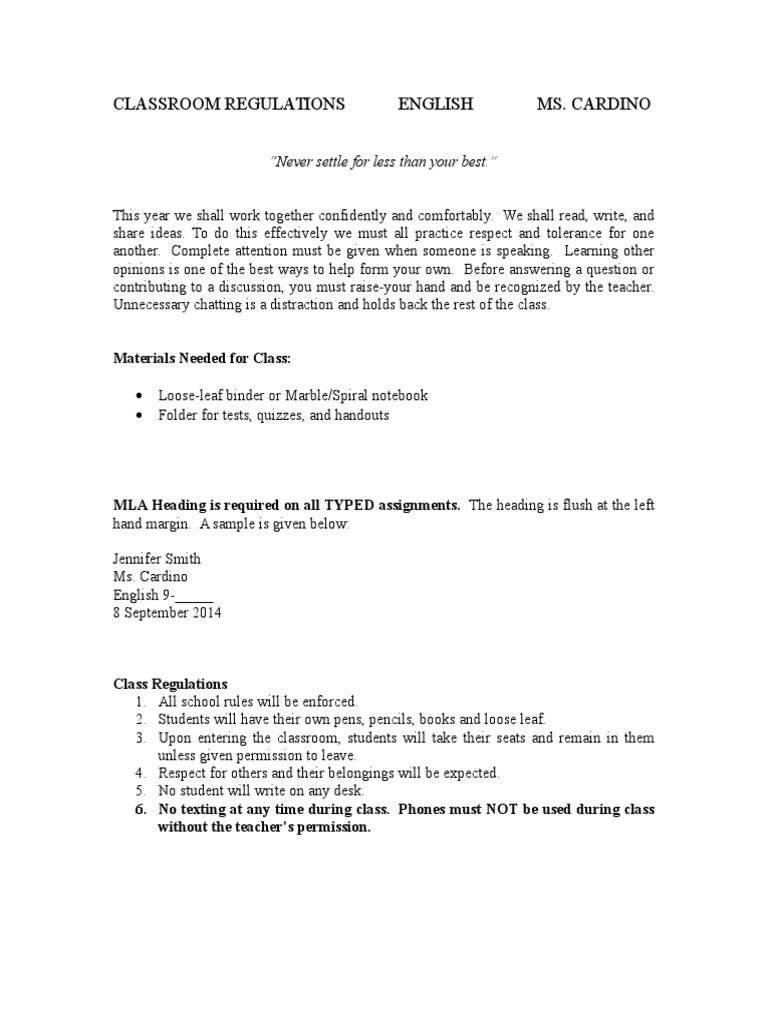 Classroom Regulations and Grading Policy | PDF | Language Arts ...