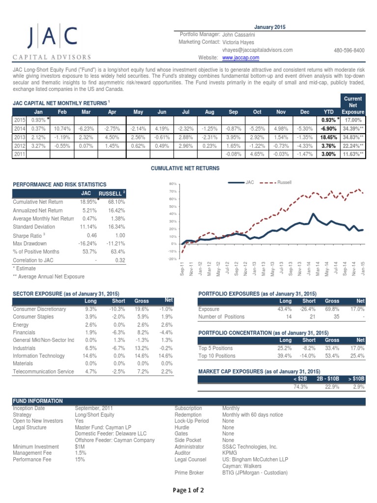Jac Tear Sheet January 2015 Estimate PDF Securities (Finance) Stock Market Index