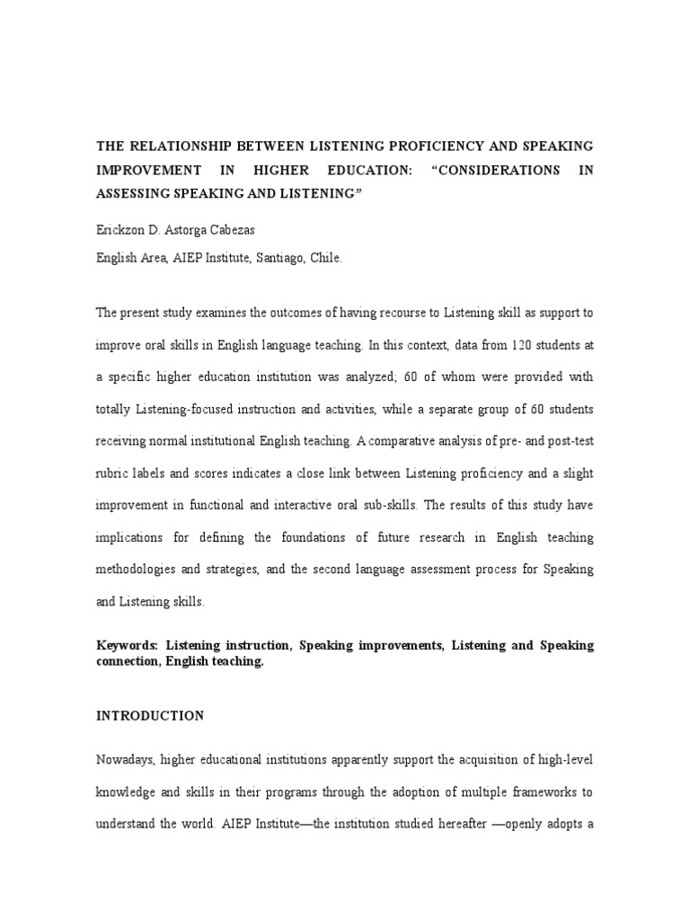 Considerations in Assessing Speaking and Listening | PDF | English As A ...