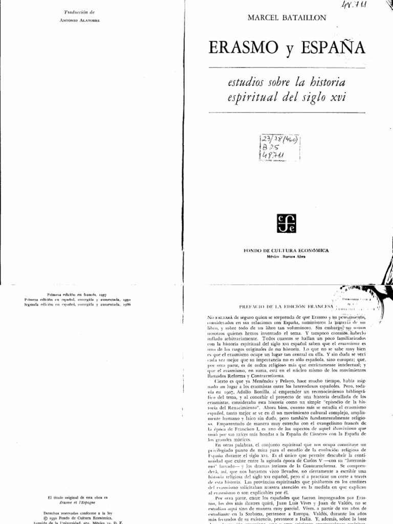 Erasmo y Espana Por M Bataillon | PDF