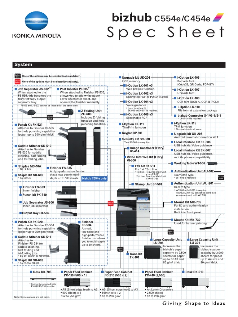 Bizhub C554e C454e Spec Sheet e | PDF | Paper | Image Scanner