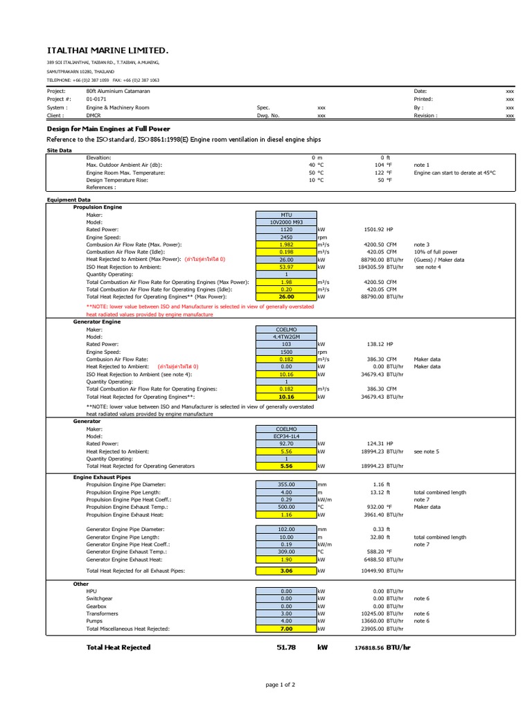 Engine Room Ventilation Calculation PDF PDF Engines Horsepower