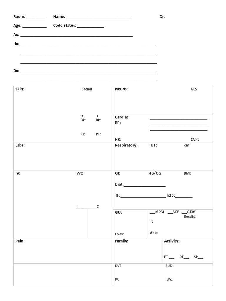 ICU RN Report Sheet | PDF | Computers for Free Printable Nurse Report Sheets Pdf