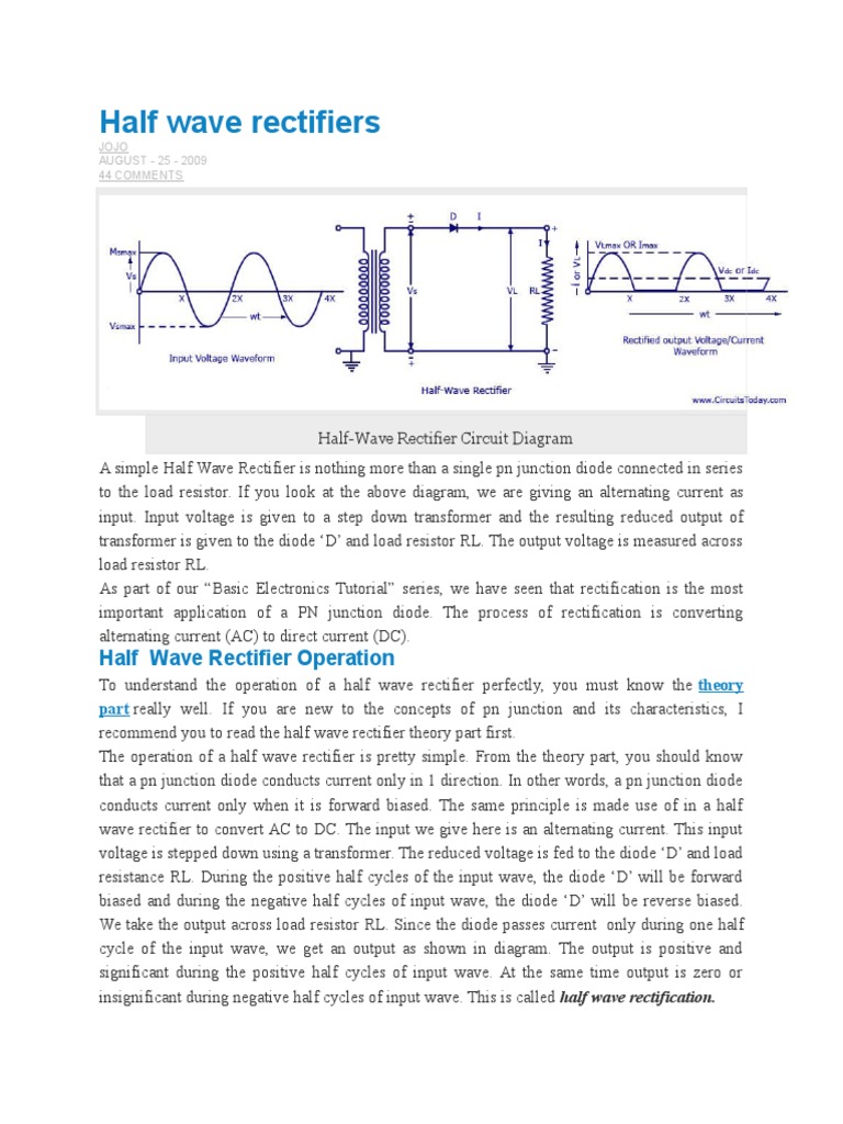 Half Wave Rectifiers Rectifier Diode
