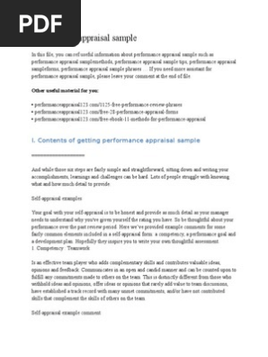 Performance Appraisal Sample Performance Appraisal Cognition