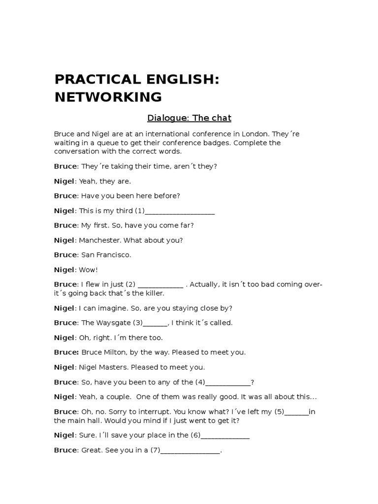 Practical English: Networking: Dialogue: The Chat | PDF | Home & Garden