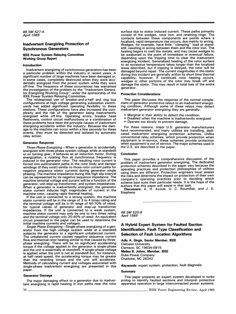 Inadvertent Energizing PRTN - of Syn Gen | PDF | Electric Power System ...