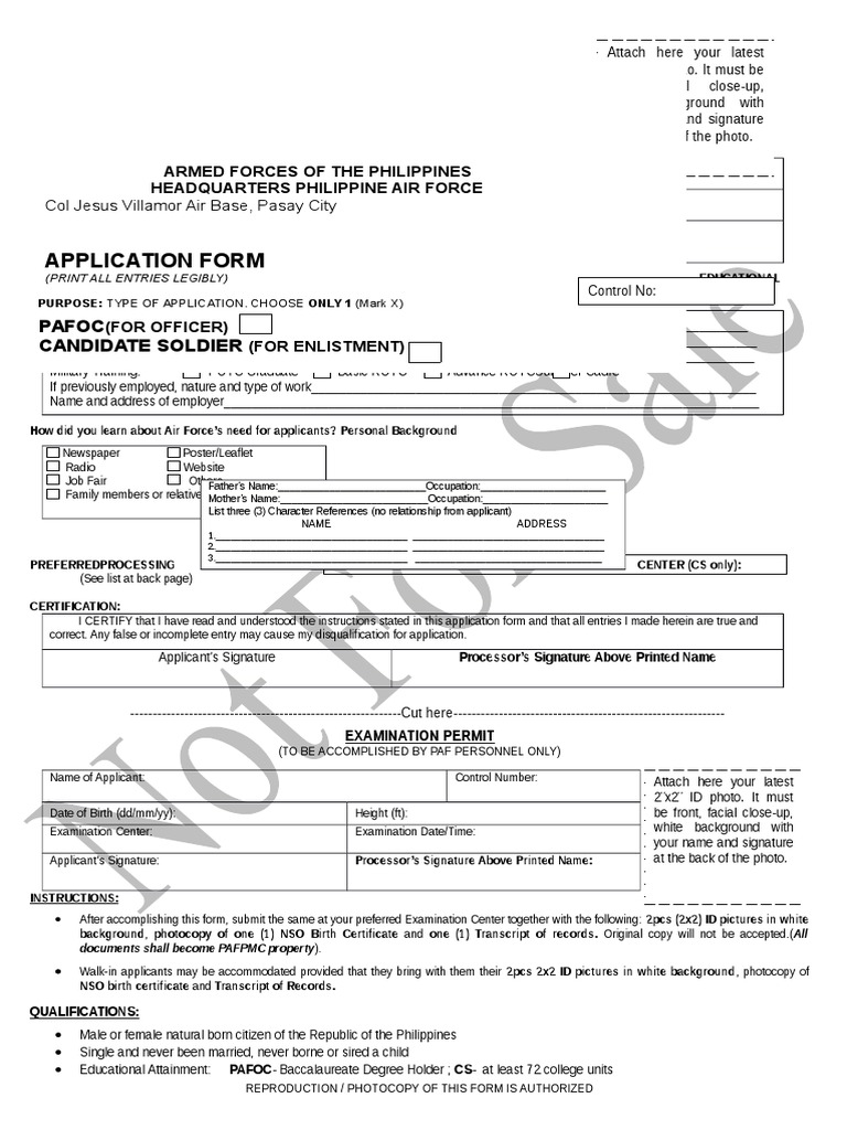 Application Form: Pafoc Candidate Soldier | PDF | Armed Conflict