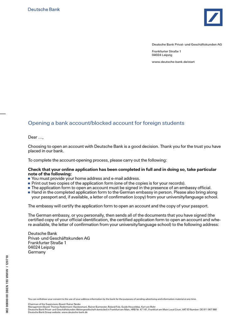 Deutsche Bank Application Form Transaction Account Banks