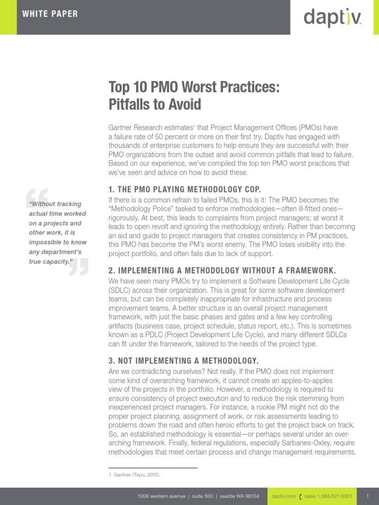 Top 10 Project Management Office PMO Worst Practices | PDF | Software ...